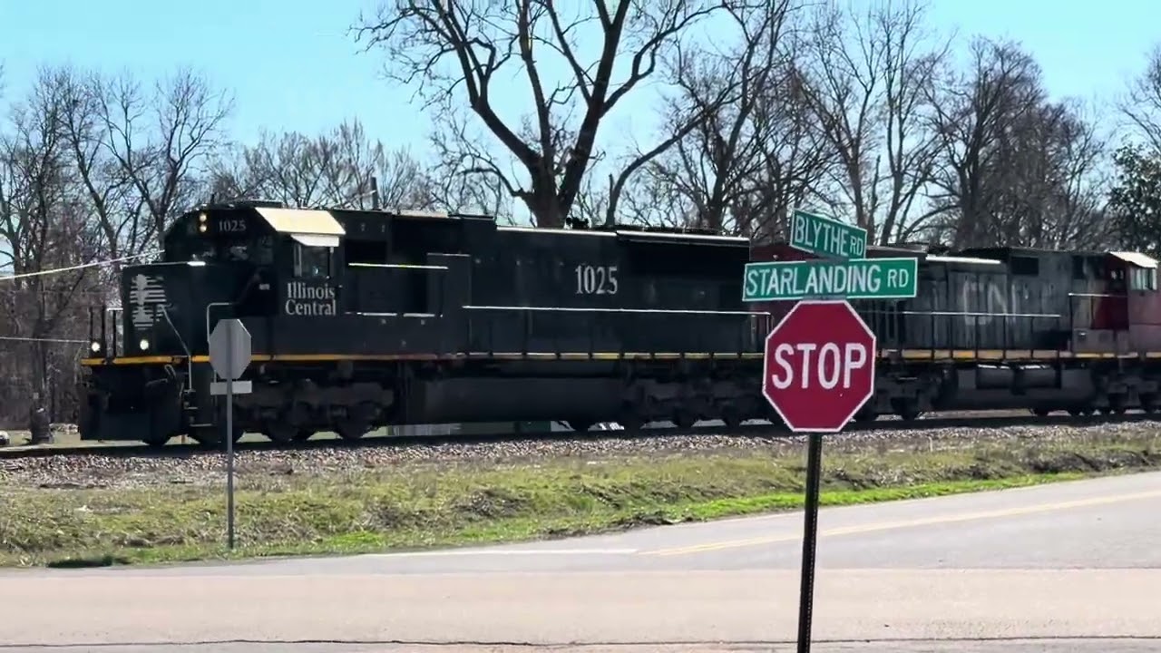 IC 1025 lead CN Intermodal Train 2 and Autorack 1 Lake Cormorant MS