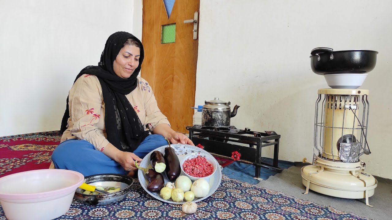 Rural life in iran:Cooking the best rural food With pork : Grated pork
