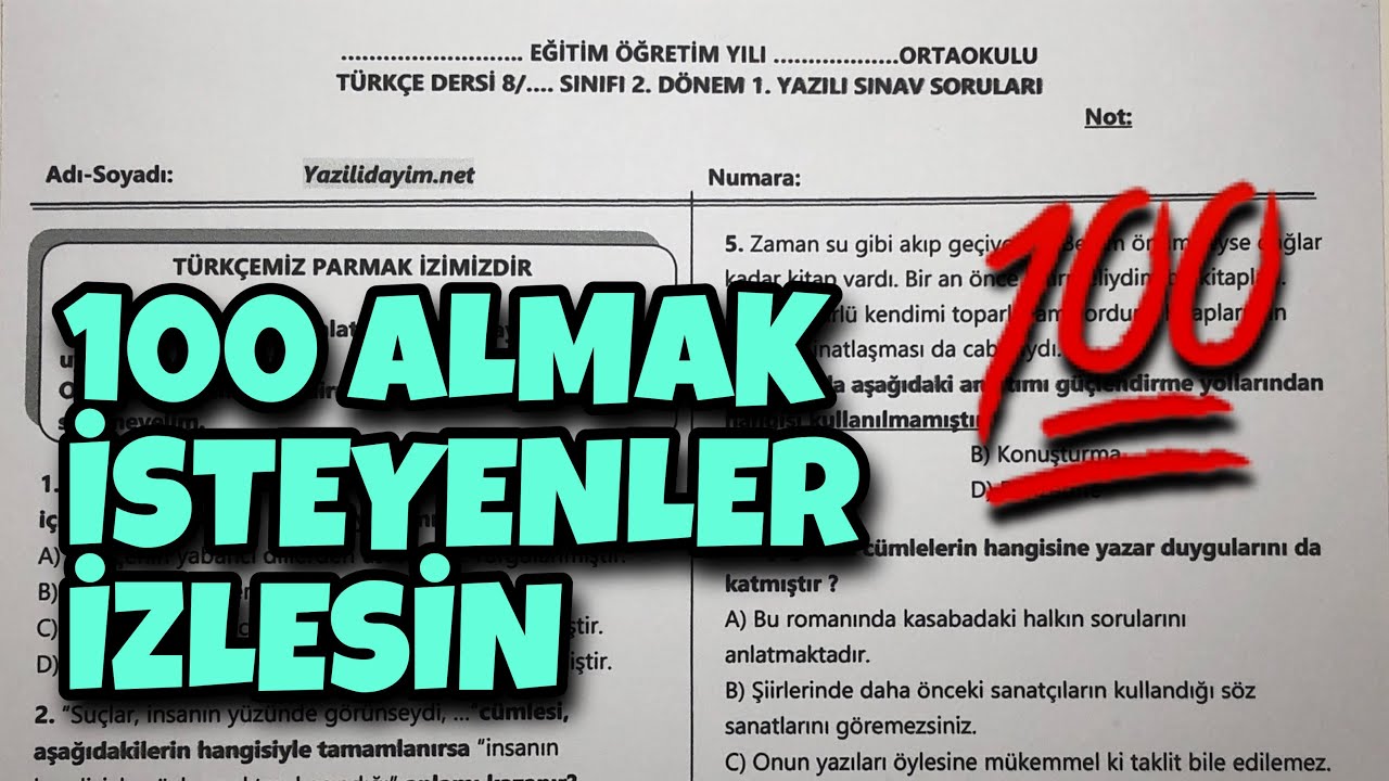 8.Sınıf Türkçe 2.Dönem 1.Yazılı