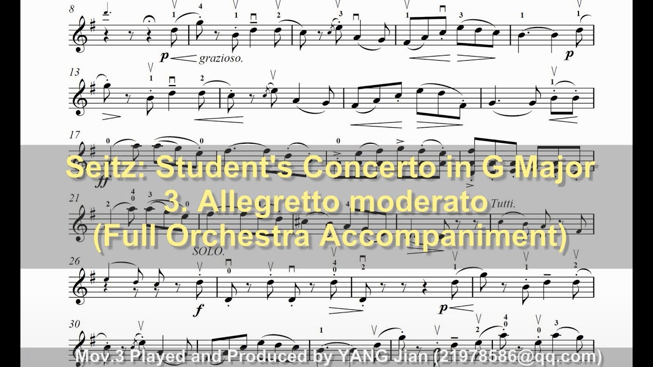 [Full Orchestra Accompaniment] Seitz: Student Concerto No.2 in G Major Op.13 III Allegretto moderato