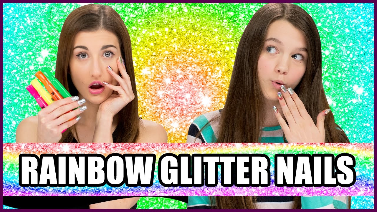 Rainbow Glitter Nail Art using HIGHLIGHTERS? - Makeup Mythbusters w/ Maybaby and Chloe East