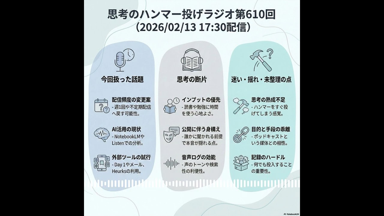 思考のハンマー投げラジオ - 610.毎日の収録からインプット重視へ — 不定期配信への回帰とAIツールでの自己分析