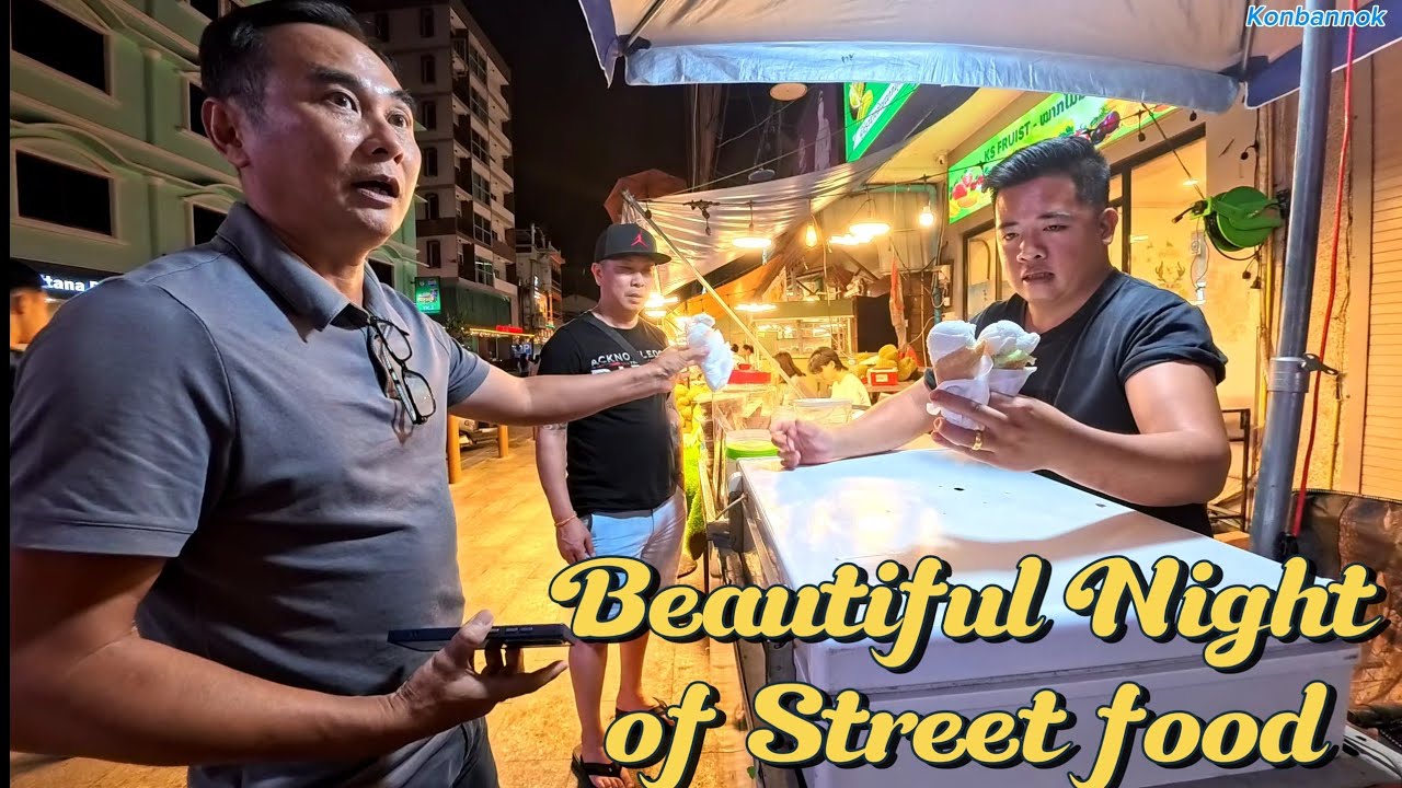 The only one in Laos, Fire beef street food at Sihom night market 