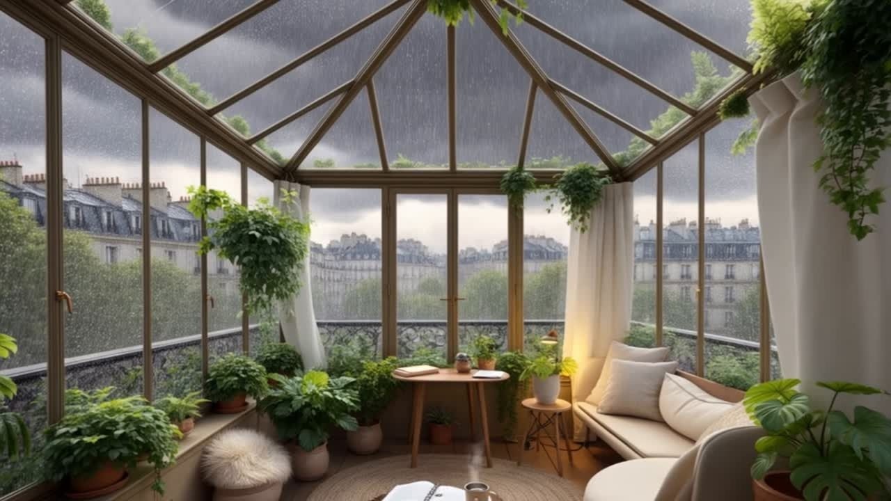 Rainy Paris Conservatory 🌧️ | Cozy Rain Sounds for Studying, Working & Reading