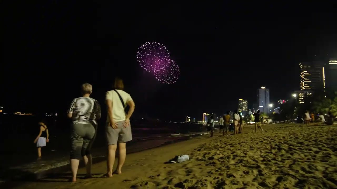 Nha Trang beach at night | Sea tourism festival | Fireworks display Sound