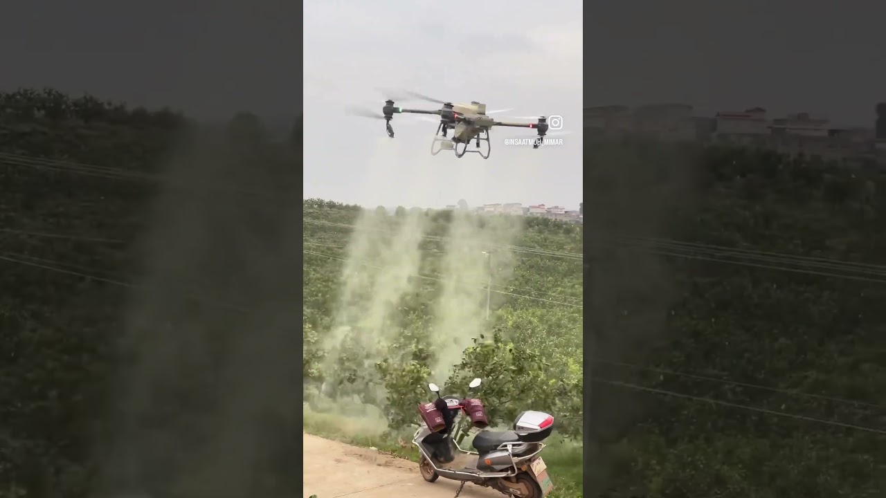Demonstra&ccedil;&atilde;o do DJI AGRAS T50 com 4 bicos atomizadores, aumentando seu volume e capacidade de calda.