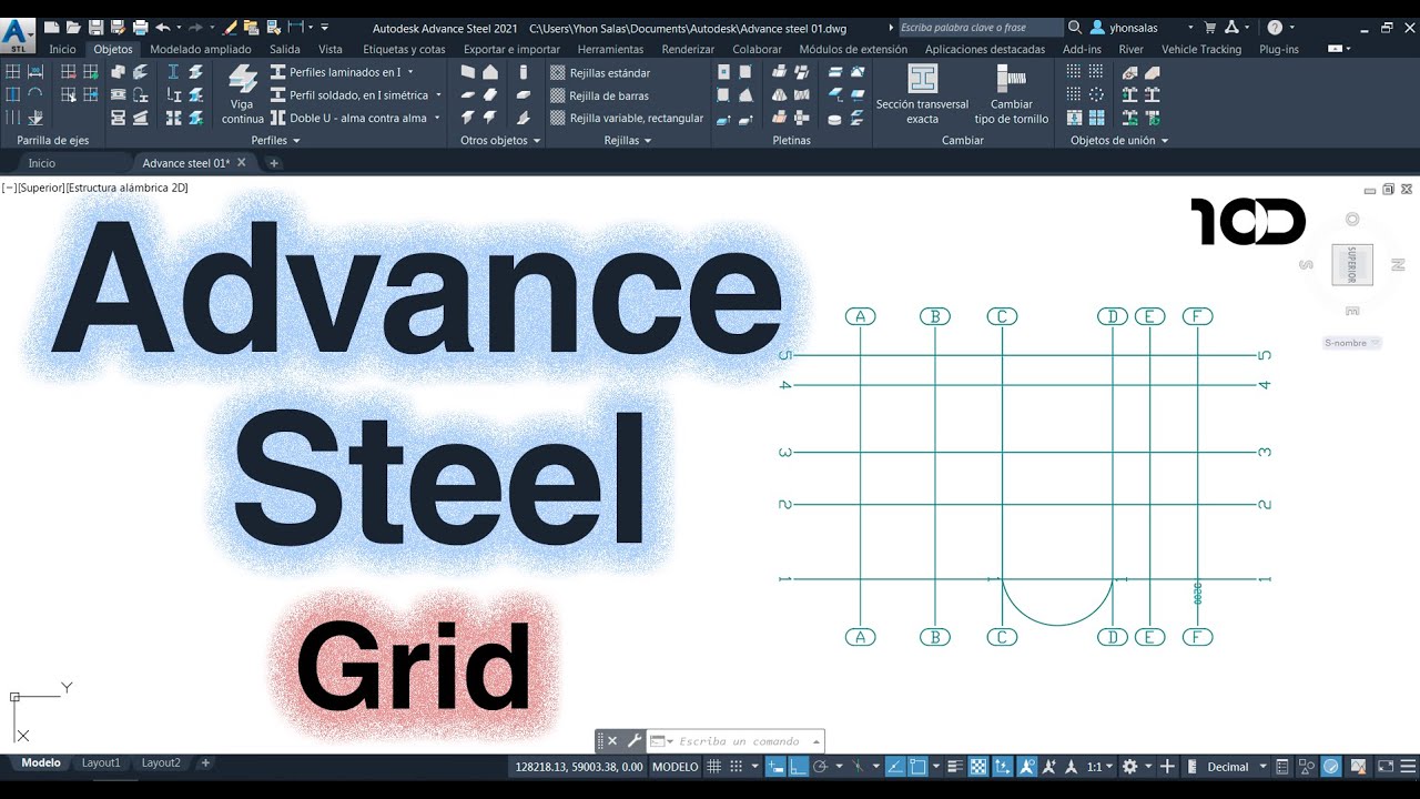 Advance Steel tutorial : grid, sitemas de ejes, parrilla de ejes