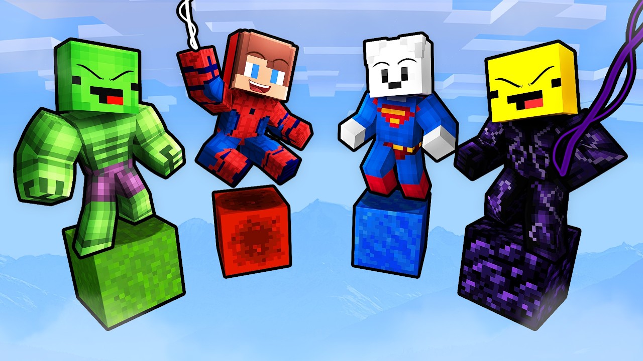 Mikey vs JJ vs Friends SUPERHERO ONE BLOCK Minecraft Battle Challenge (Maizen)