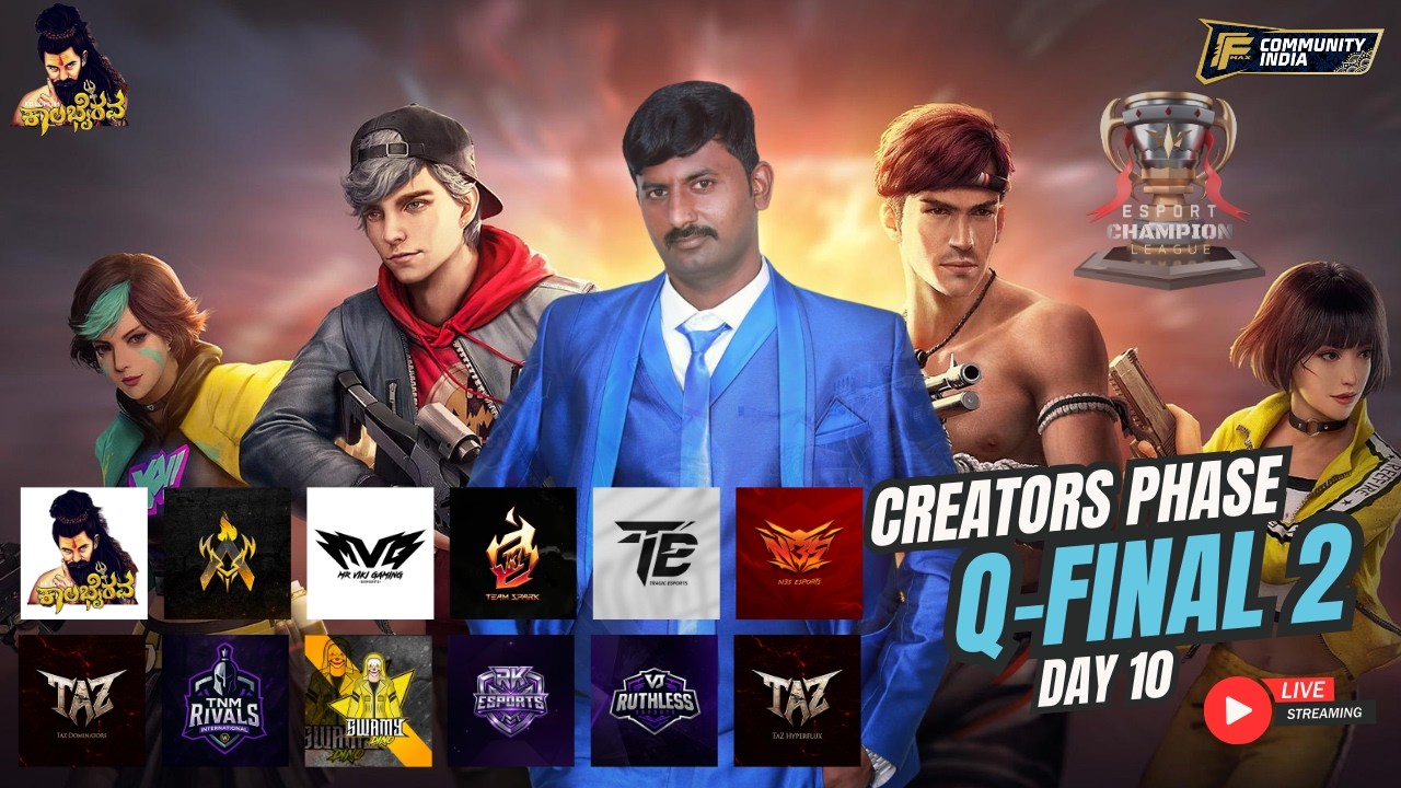 ESPORTS CHAMPIONS LEAGUE || CREATOR PHASE || Q-FINAL 1 || DAY 9 || FREE FIRE MAX LIVE || VER LIVE