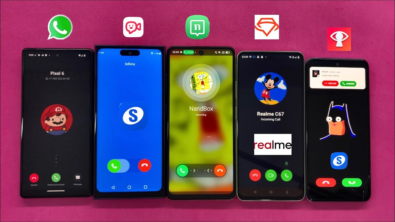 WhatsApp, Gem Space, JusTalk, NandBox, Skred Incoming call Samsung, Pixel, Realme, Xiaomi, Blackview