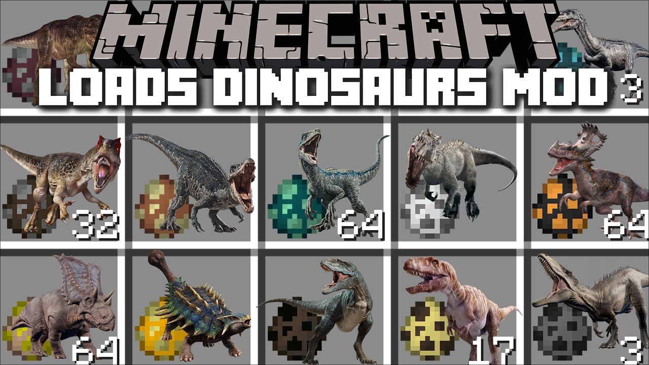 Minecraft LOADS OF DINOSAURS MOD / DANGEROUS T-REX and INDORAPTOP JURASSIC PARK !! Minecraft Mods