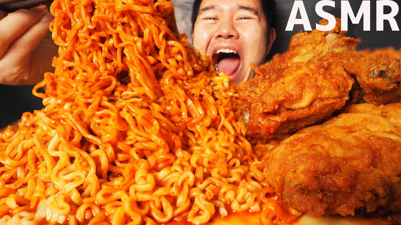 【ASMR】ケンタッキーのサクサクチキンとチーズプルダック KFC FRIED CHICKEN& CHEESE FIRE NOODLE【咀嚼音/音フェチ/Eating Sounds/mukbang】
