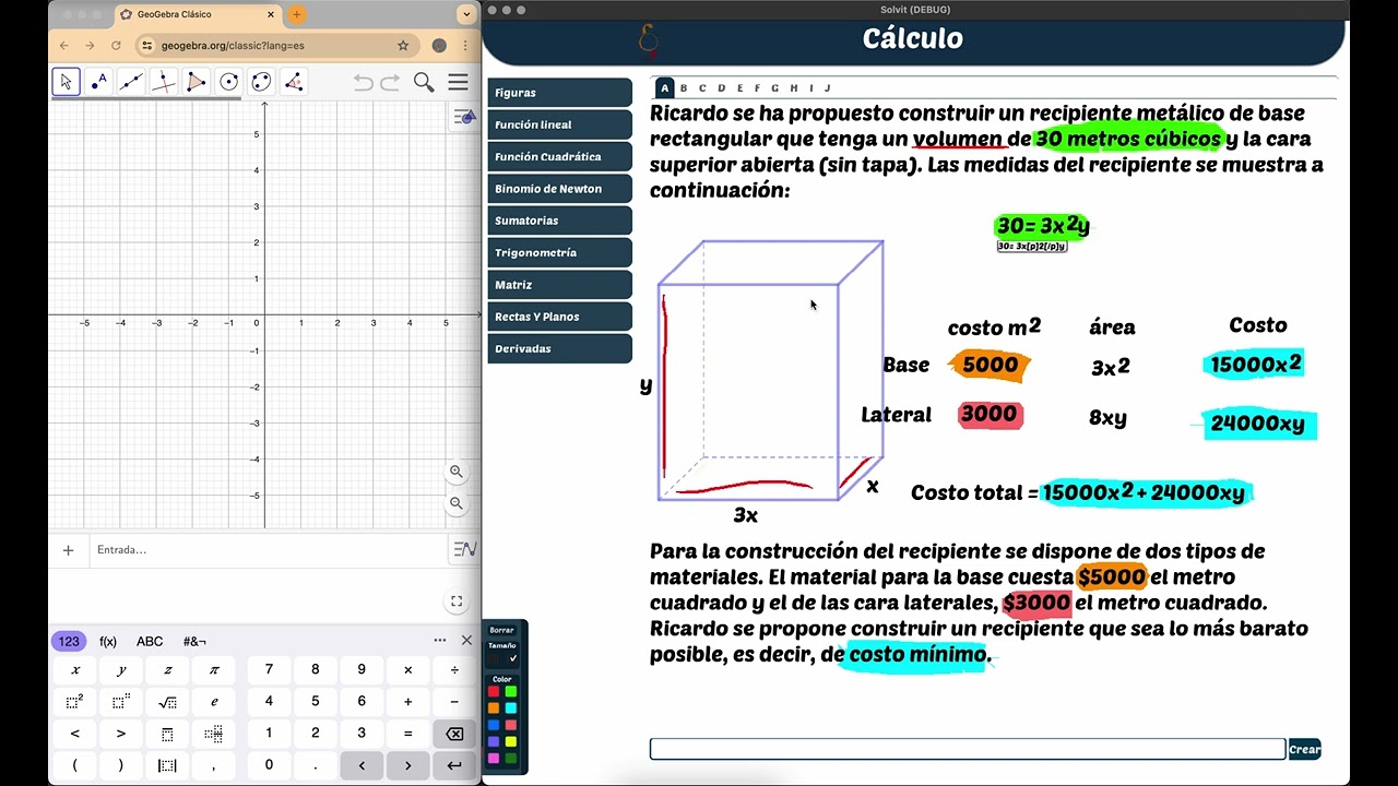 Problema de Optimización con GeoGebra - Recipiente