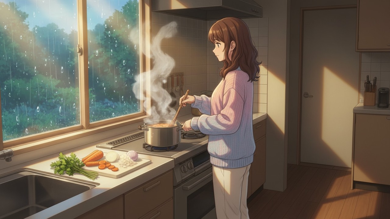 A Rainy Afternoon in the Countryside | Simmering Soup & Cinematic Rain Sounds 🍵🌧️