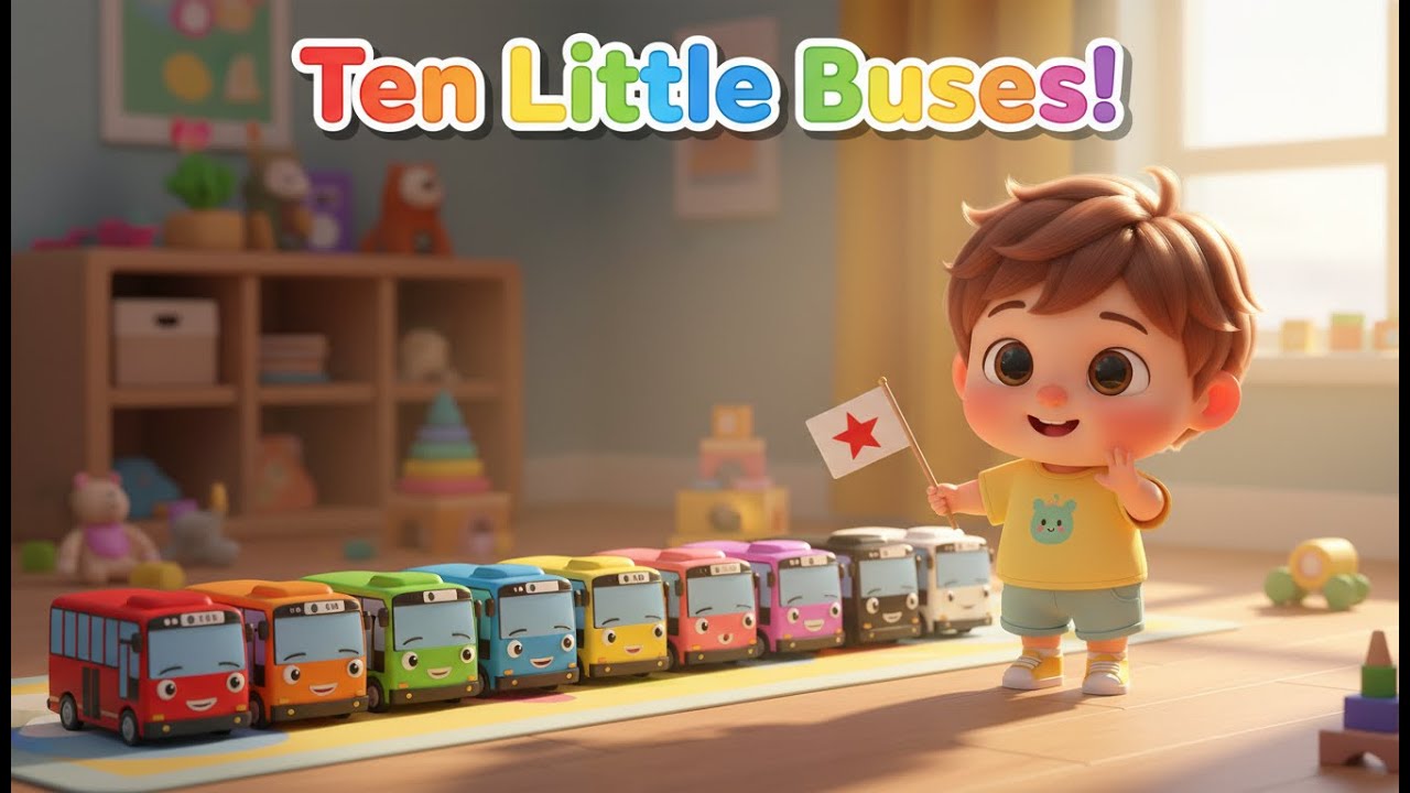 Ten Little Buses Song – Nursery Rhyme, Toddler Counting, Vehicle Fun, and Colorful Learning