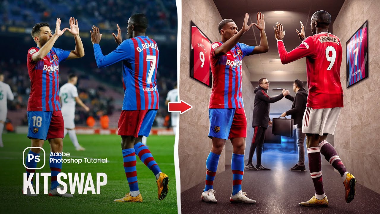 Photoshop tutorial | Dembele and Martial Kit swap | آموزش فتومنتاژ به همراه کیت سواپ