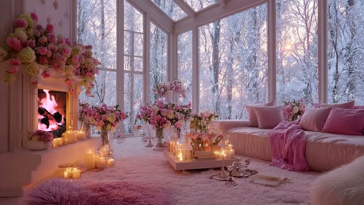 Romantic Winter Living Room Ambience with Soft Piano & Cozy Fireplace Crackles for Deep Relaxation