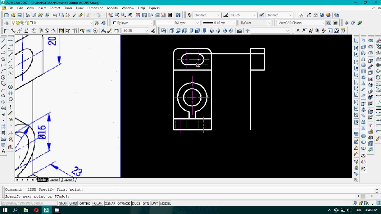 AutoCAD Teknik resim (3 Görünüş Çıkarma ÖRNEK 3)