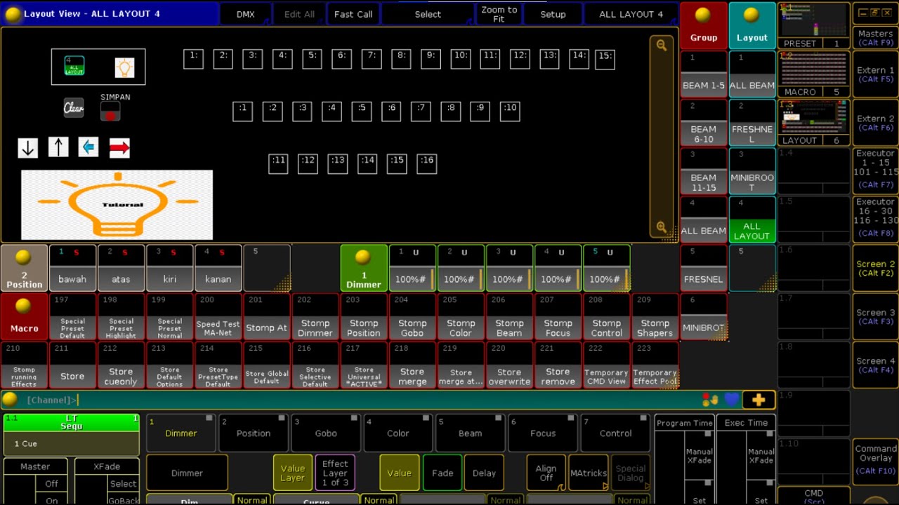 MACRO STORE, CLEAR, GROUP,DIMMER,POSISI, dan CARA input IMAGE / Gambar pada LAYOUT GrandMA2