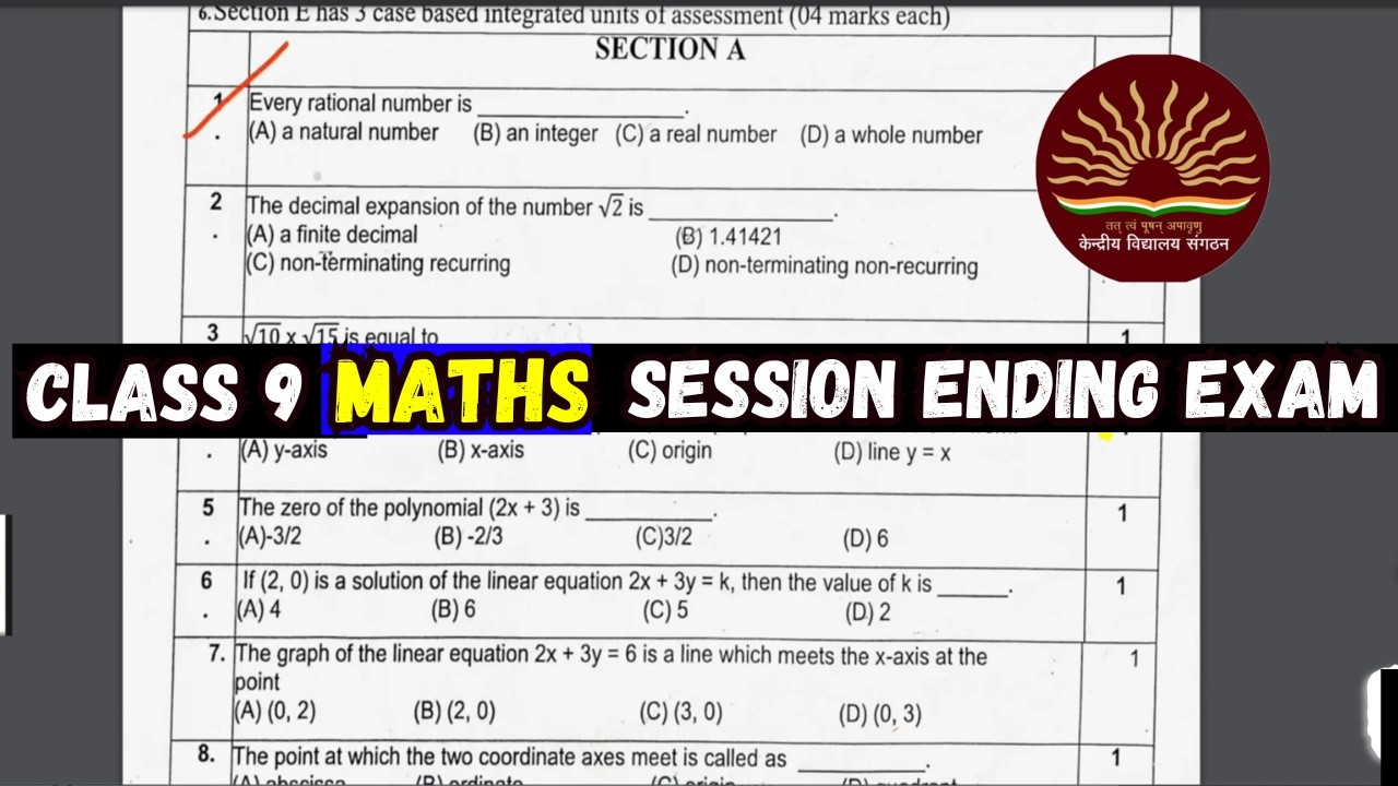Class-9 Maths / Annual Exam Question Paper || Cbse Sample Paper 2026 || Session Ending Exam of KVS