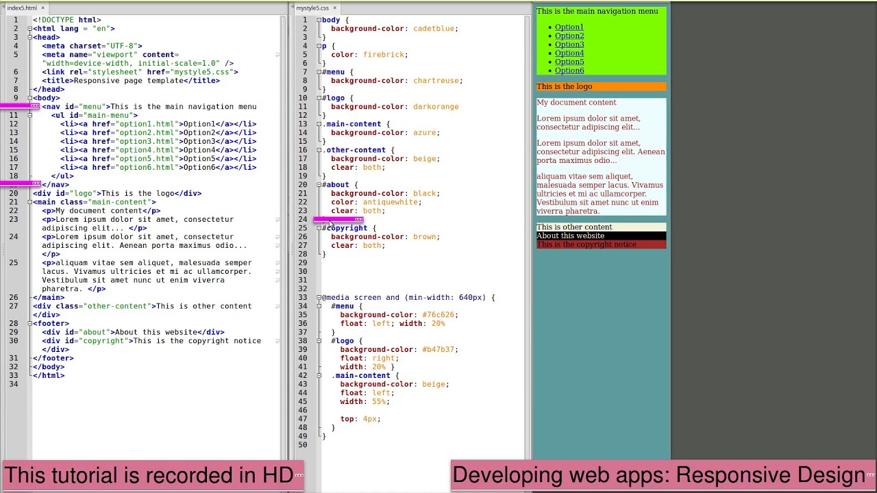 Responsive design tutorial HTML5 CSS3