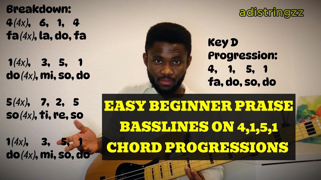Easy beginner praise basslines on 4,1,5,1 chord progressions