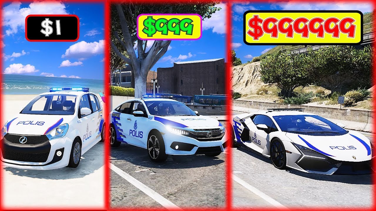 GTA5 $1 PDRM MYVI 警車升級到 $999999 馬來西亞 PDRM LAMBORGHINI 2024年款式！