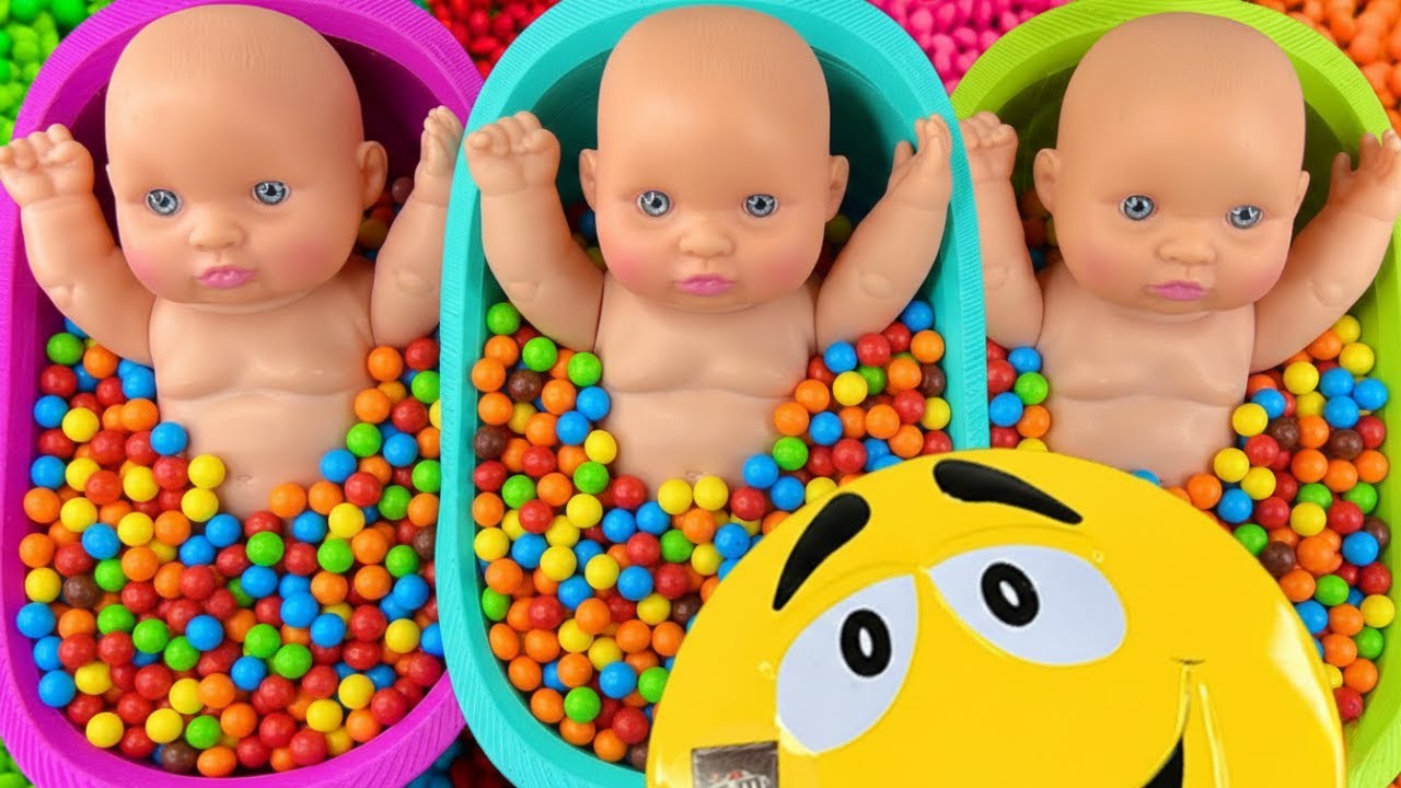 2 Minutes Satisfying with Full of 3 Rainbow BathTubs Candy with M&M's & Magic Slime Cutting Video 1