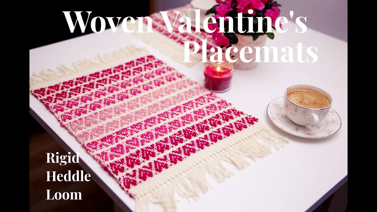 Woven Valentine's Placemats with Hearts on rigid heddle loom