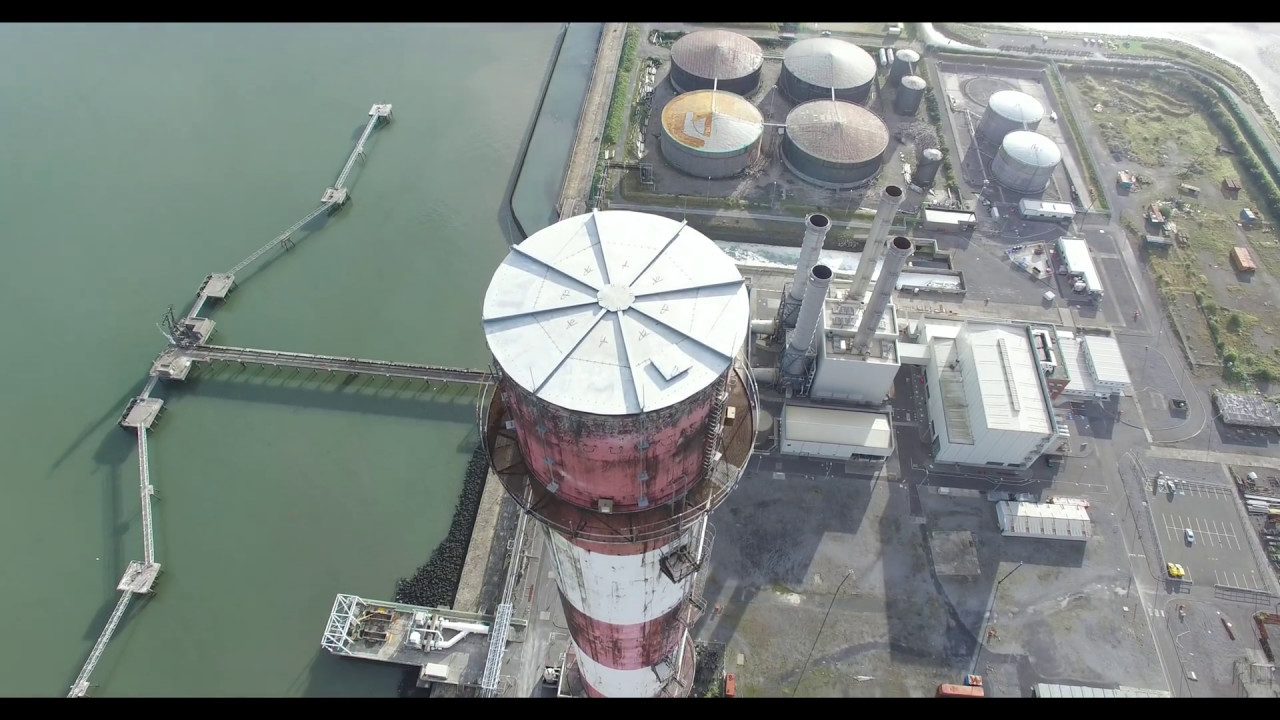 Flying Above Dublin's Poolbeg Chimneys