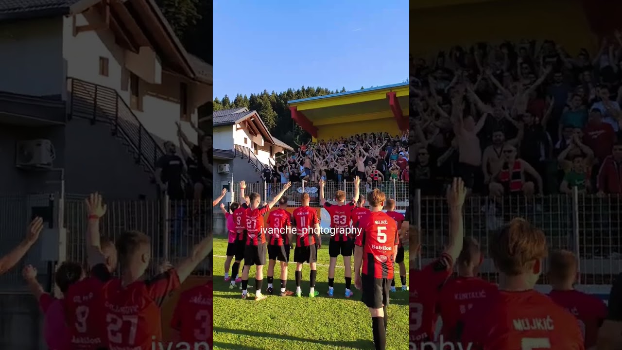 Slavlje igrača FK Sloboda Tuzla i navijača u Olovu nakon pobjede protiv NK Stupčanica Olovo ( 0:1 )