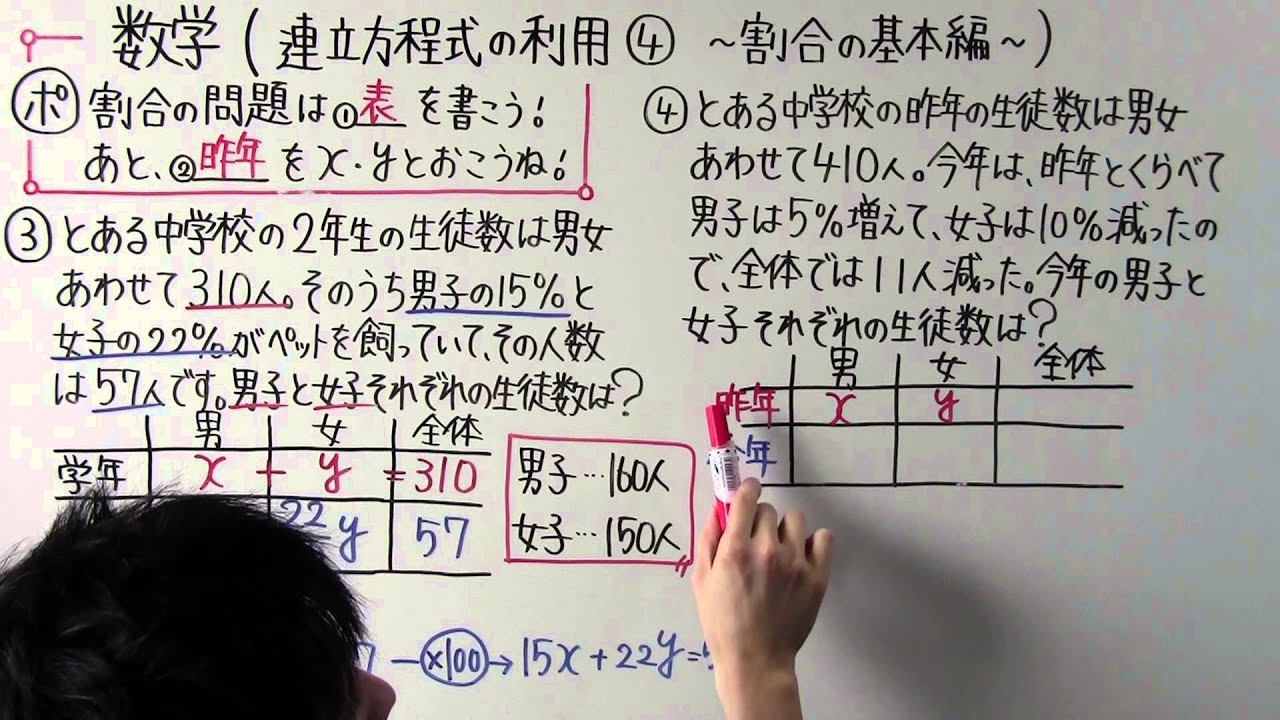 【数学】中2-23 連立方程式の利用④ 割合の基本編