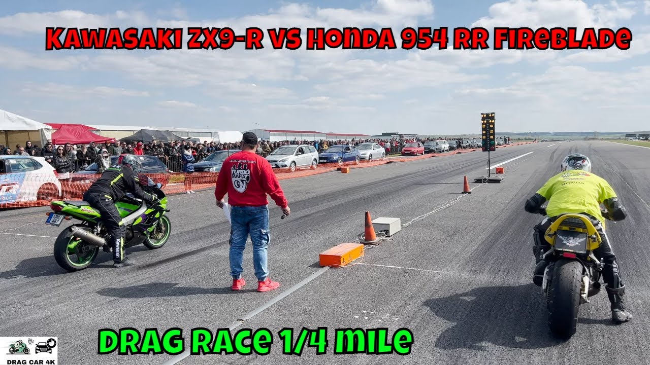 Kawasaki ZX9-R vs Honda 954 RR Fireblade motorbikes drag racing 🏍🚦 - 4K UHD