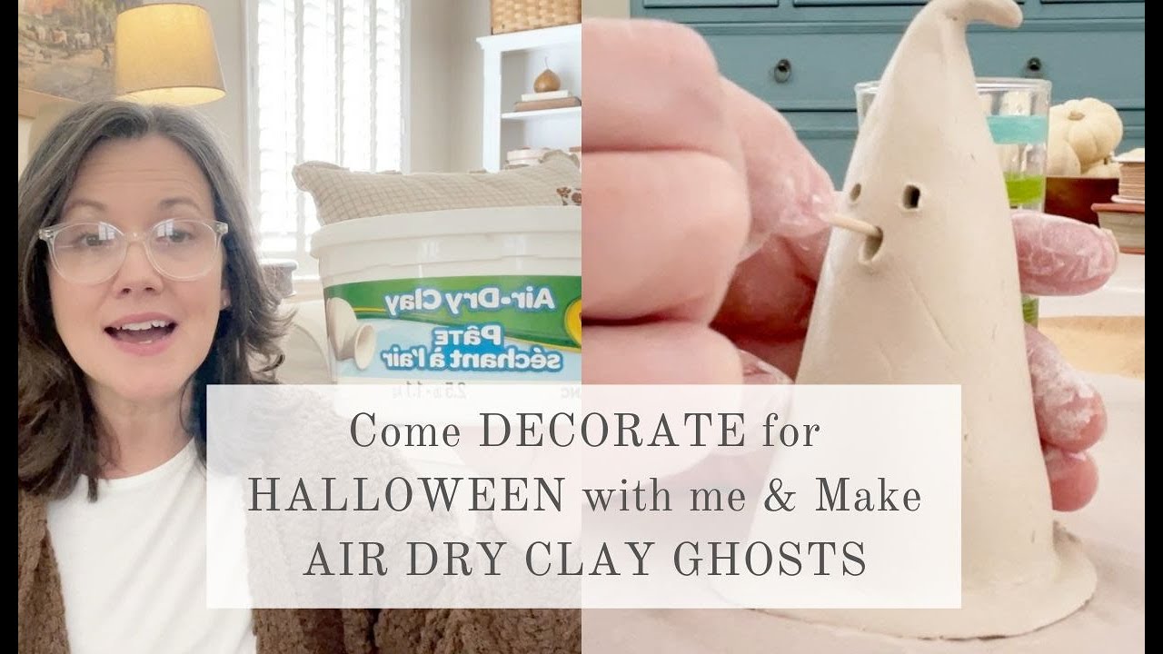 Come DECORATE for HALLOWEEN With Me And Make Air Dry CLAY GHOSTS