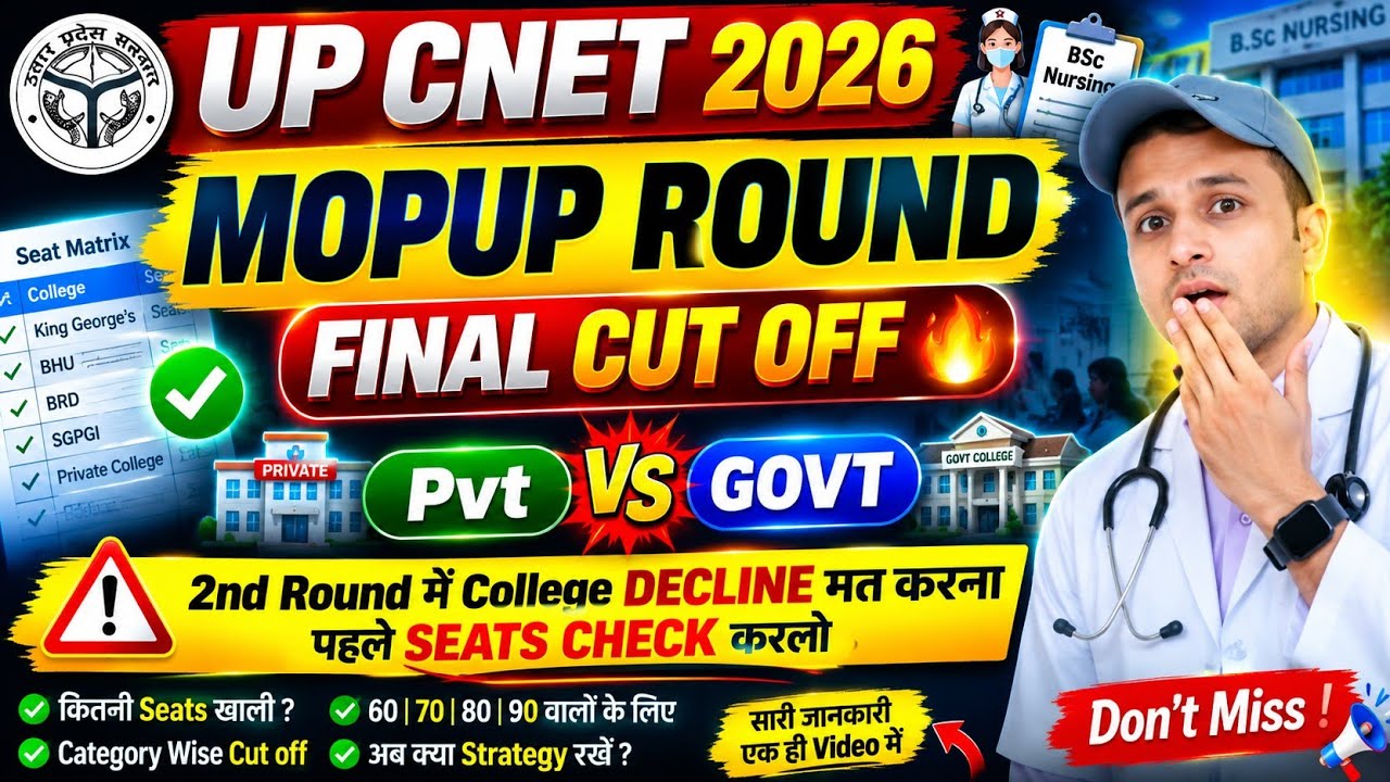 UP CNET 2026 Mop-up Round Cut-off Released | Seat Matrix Out? Do Not Decline College in CNET 2nd ...