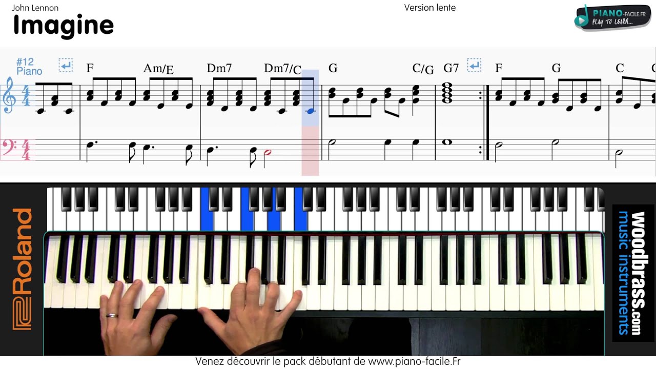 Imagine - John Lennon - Tuto cover Piano + Partition / Version lente