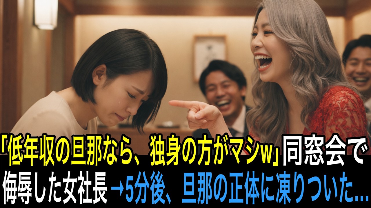 「そんな低年収の旦那なら独身の方がマシw」同窓会で私を見下した女社長。5分後、旦那の正体に会場が凍りついた…