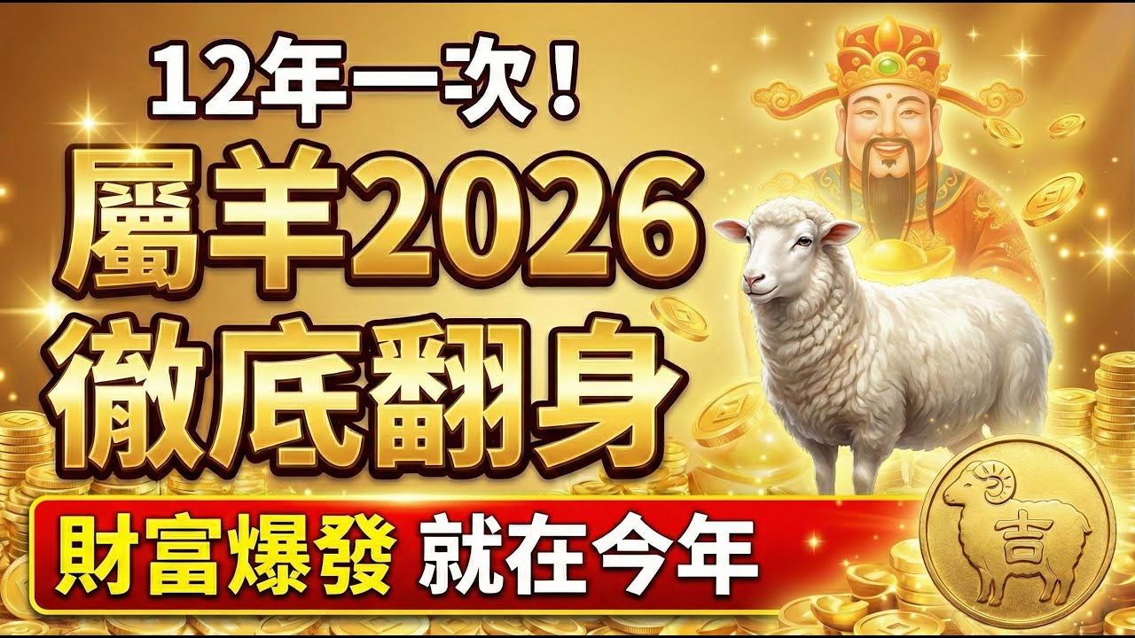 屬羊人注意！2026是你的『六合貴人年』！你將迎來12年一遇的翻身機會，財富爆發就在今年！#2026生肖羊運勢 #屬羊2026運勢 #生肖羊 #財運 #偏財 #貴人運 #風水佈局 #2026丙午馬年