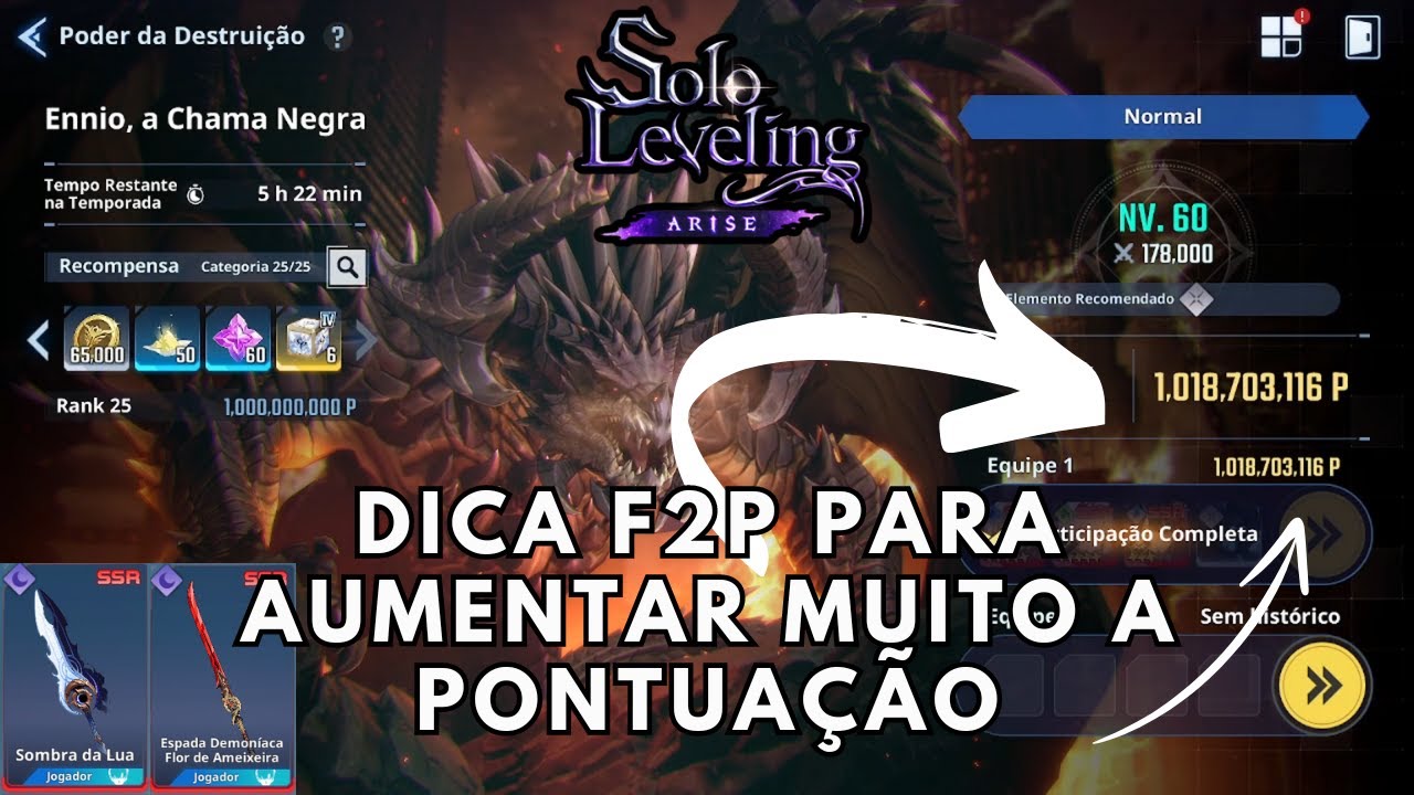 DICAS PARA F2P AUMENTAR A PONTUAÇÃO - PODER DA DESTRUIÇÃO - SOLO LEVELING ARISE