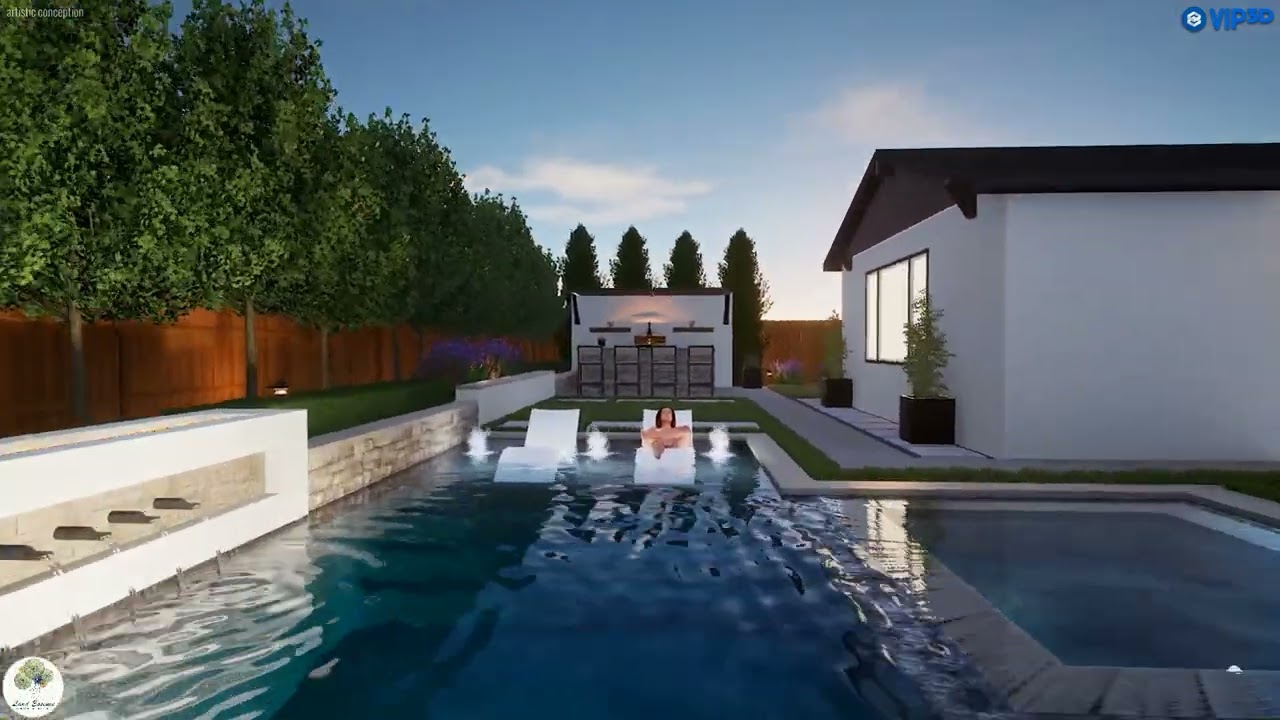 Narrow Space: 3D Walkthrough of a Sleek Modern Pool Design in a Narrow Backyard