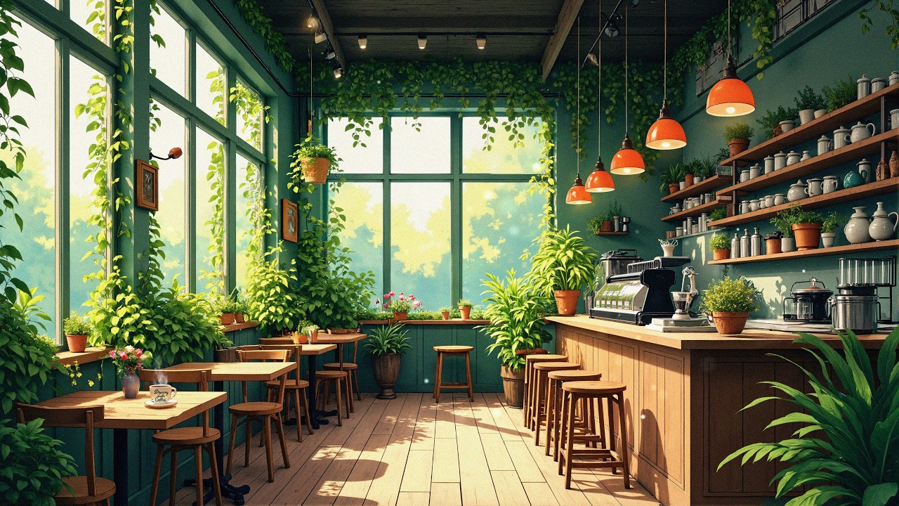 Green Morning Lofi Caf&eacute; 🌿 Cozy Plant-Filled Coffee Shop | Relaxing Lofi Beats for Study & Chill