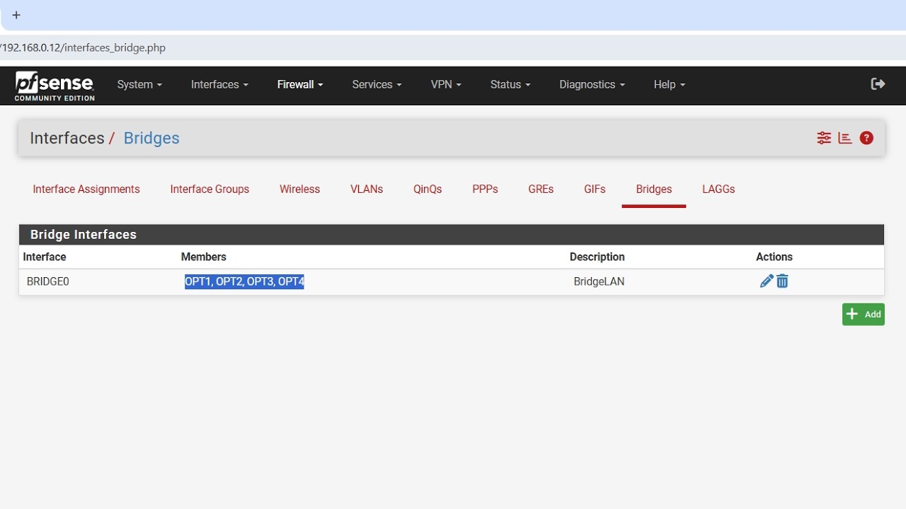 Создайте группу портов локальной сети на pfSense.