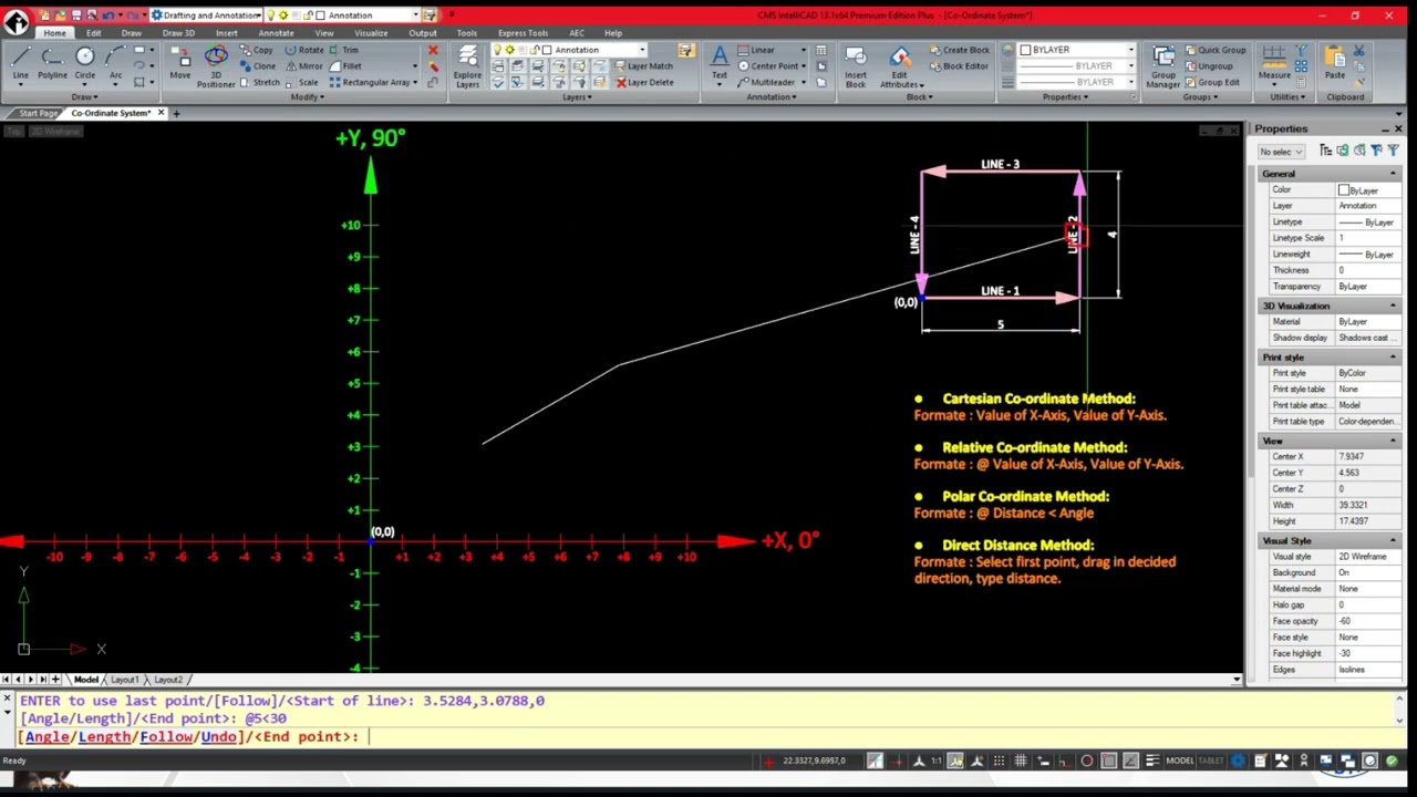 Cartesian and polar coordinates || 2D Modelling || CMS IntelliCAD