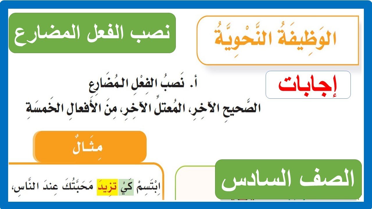 نصب الفعل المضارع الصحيح الآخر والمعتل الآخر ومن الأفعال الخمسة للصف السادس الابتدائي لغتي