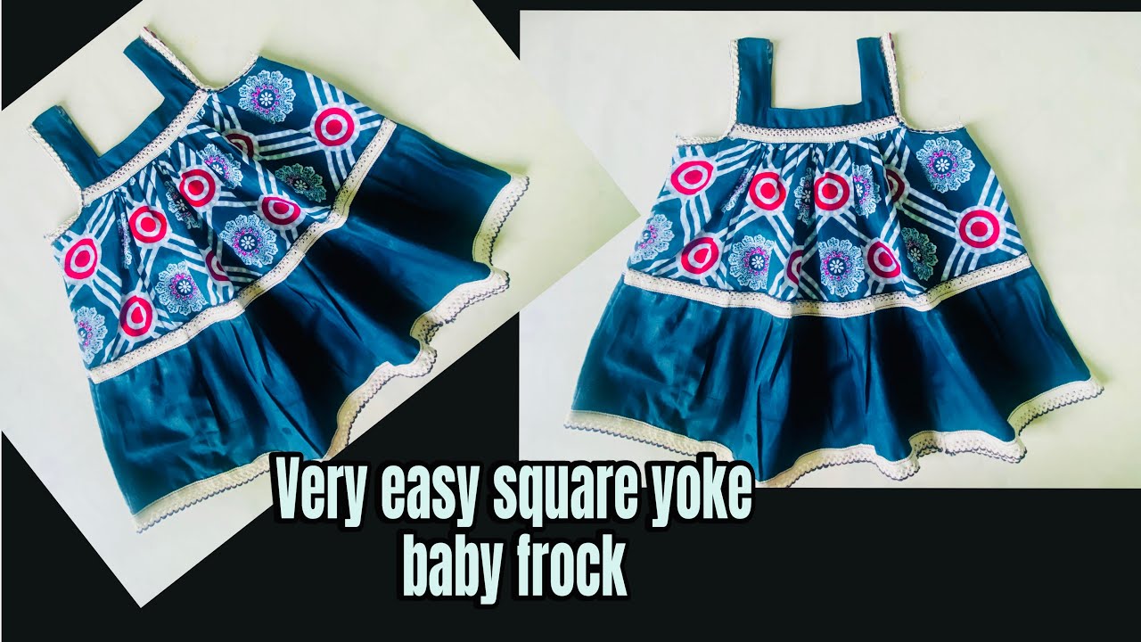 Very easy square yoke baby frock cutting and stitching / টুকরো কাপড় দিয়ে বাচ্চাদের ফ্রকের ডিজাইন 