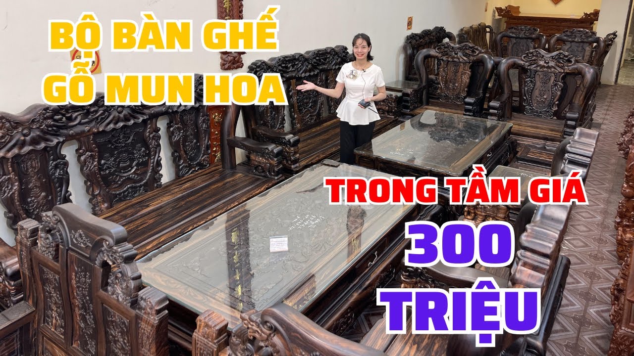 bàn ghế gỗ Mun hoa Lào tầm giá 300tr | Bừng sáng căn phòng khách của Quý vị