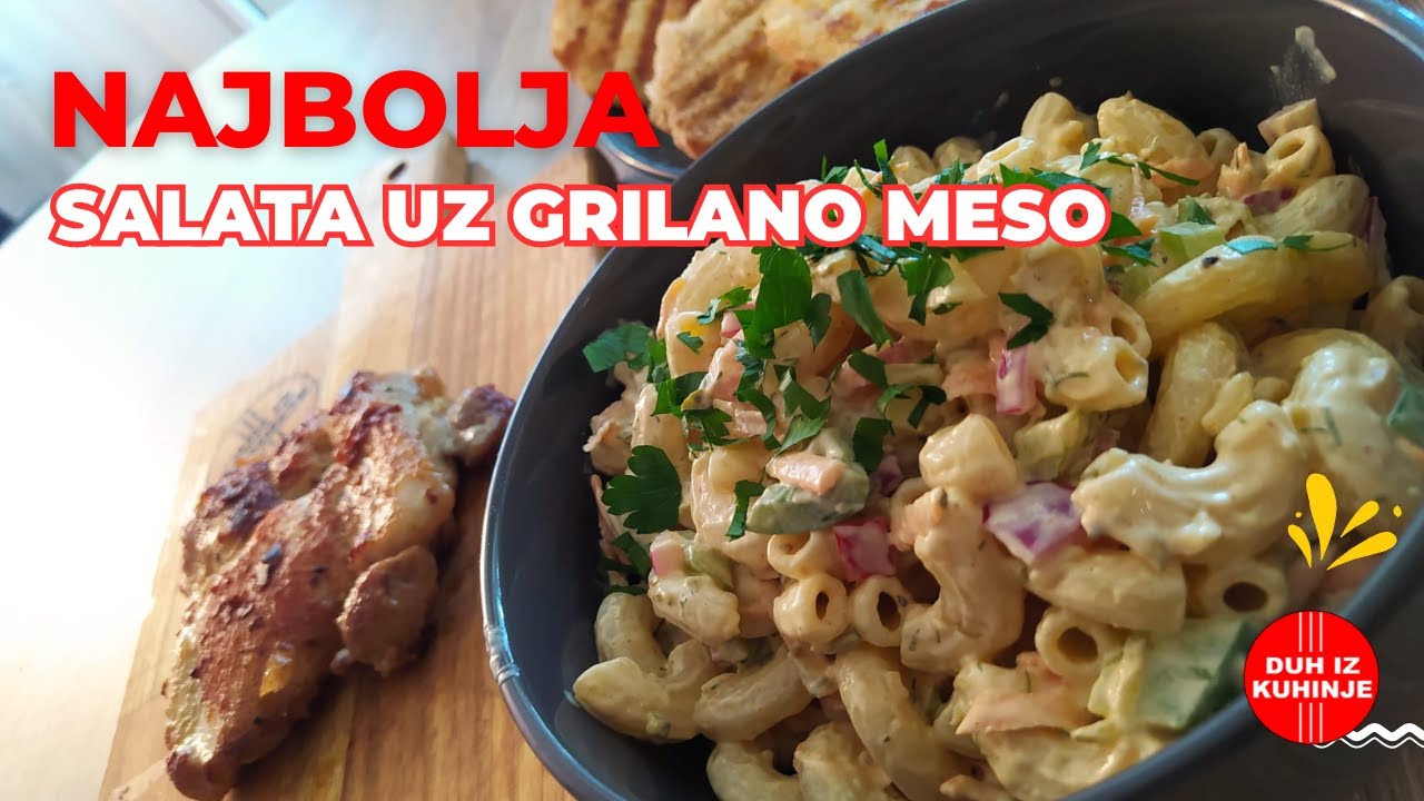Hladna salata s makaronima i grilana piletina