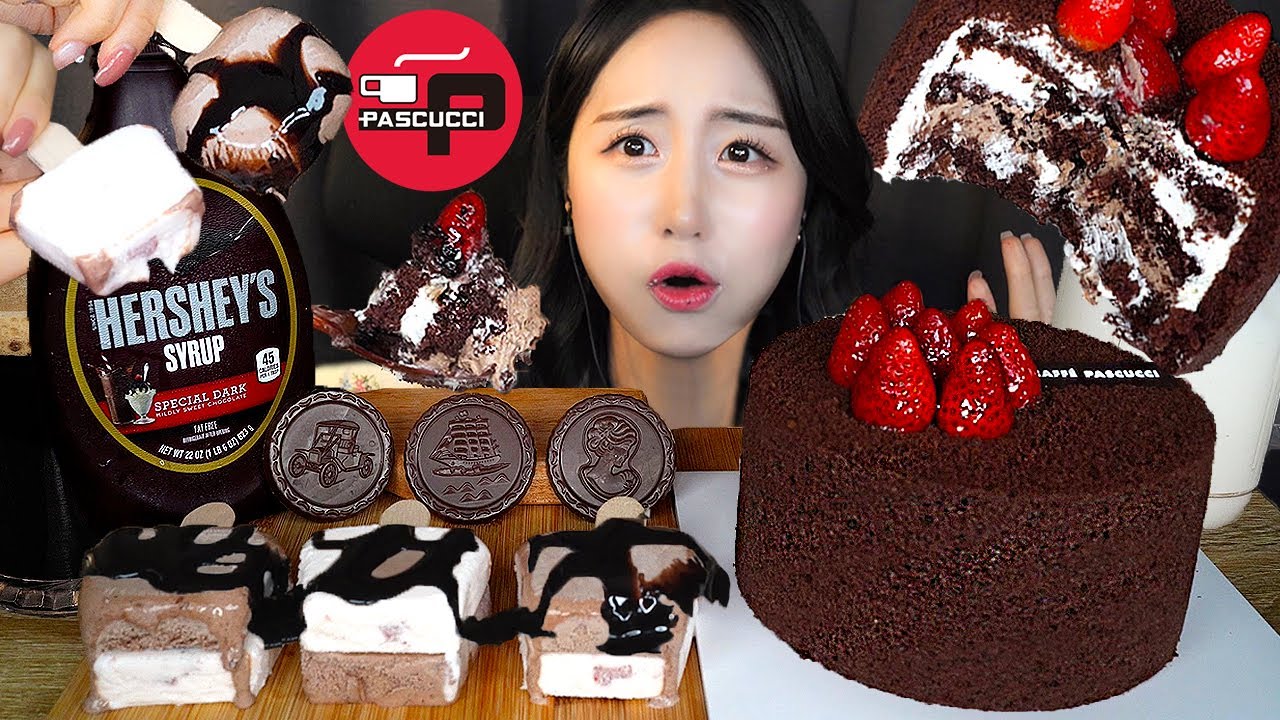 🎂 Клубничный Шоколадный Кекс ASMR Мукбанг ДесертㅣМороженое Mukbang Chocolate Cake