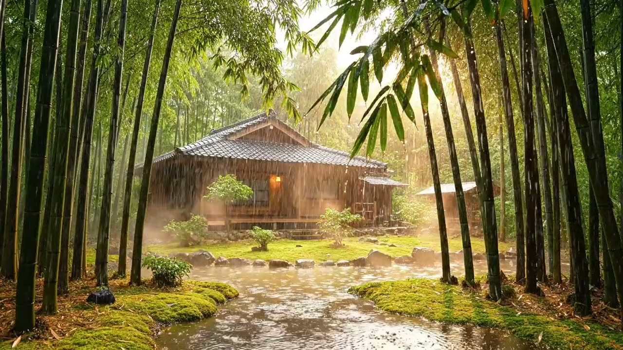 4K Natural Rain Jungle Villa Remote Area Study Mus