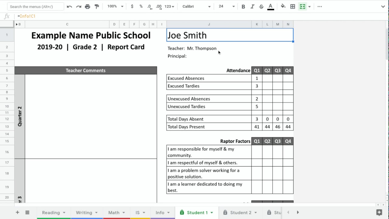 Standards Based Report Card using Google Sheets